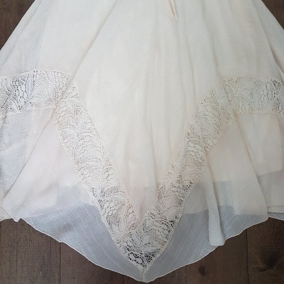 J Gee Ivory Lace-Up Asymmetrical Tiered Lace Sleeveless Woven Midi Dress, Sz PS - Picture 4 of 11